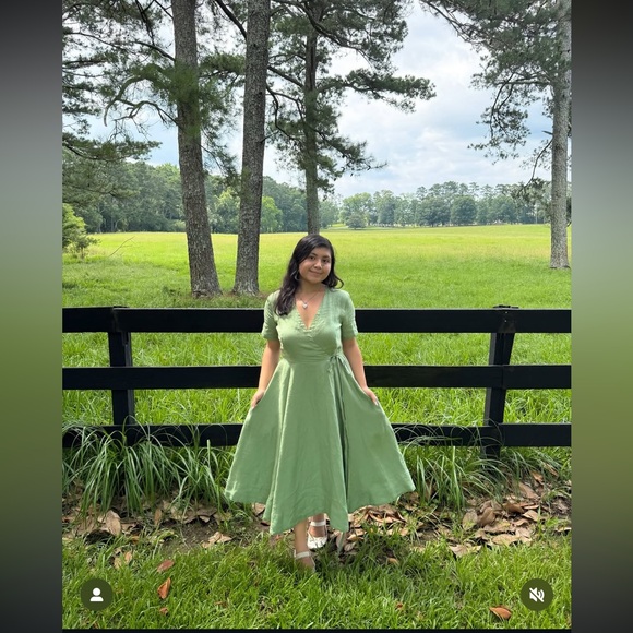 Son De Flor Wrap Dress, Short Sleeve , Matcha - Picture 2 of 5